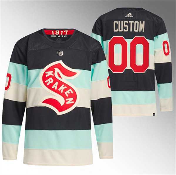 Mens Seattle Kraken Custom Deep Sea Blue 2024 Winter Classic Primegreen Stitched Jersey->customized nhl jersey->Custom Jersey